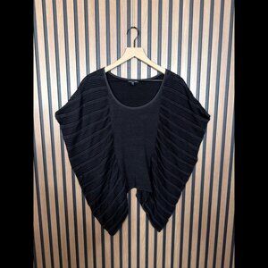 Eileen Fisher Pullover Poncho Medium Batwing Ribbed Silk Sweater Black Lagenlook